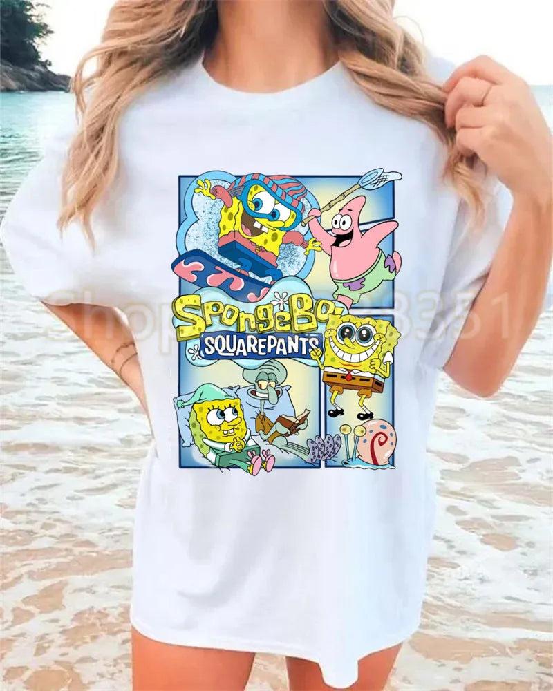 T-Shirt Weiß SpongeBob – Vintage Poster Blau