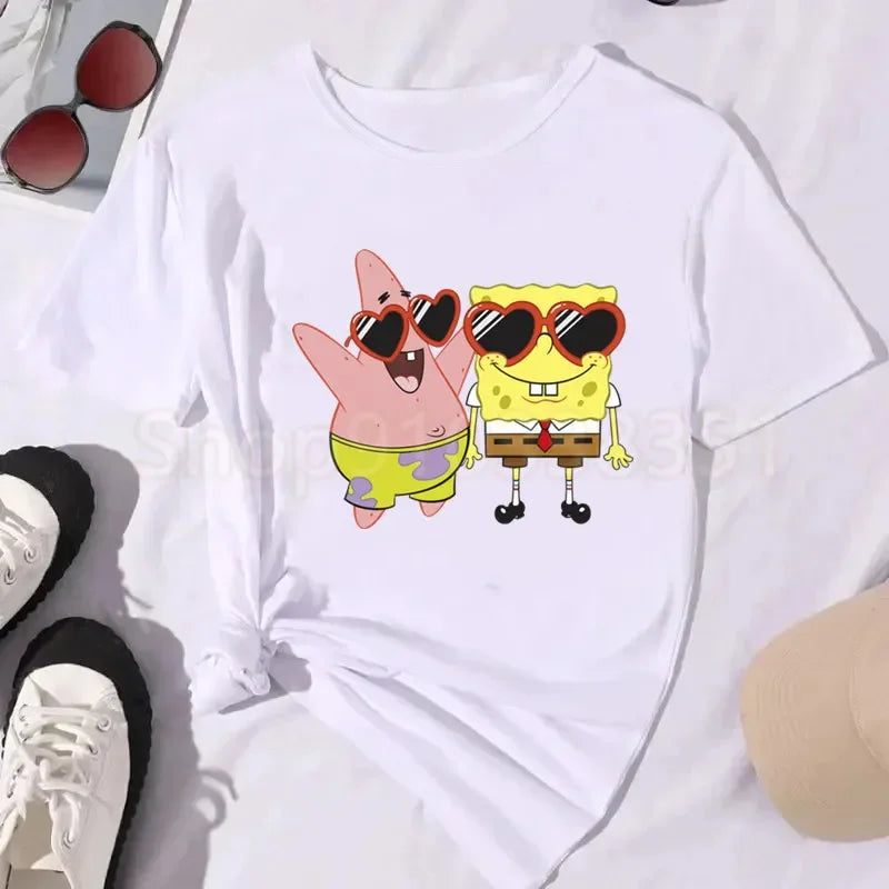T-Shirt Weiß SpongeBob – Urlaubs-Look (Brille)