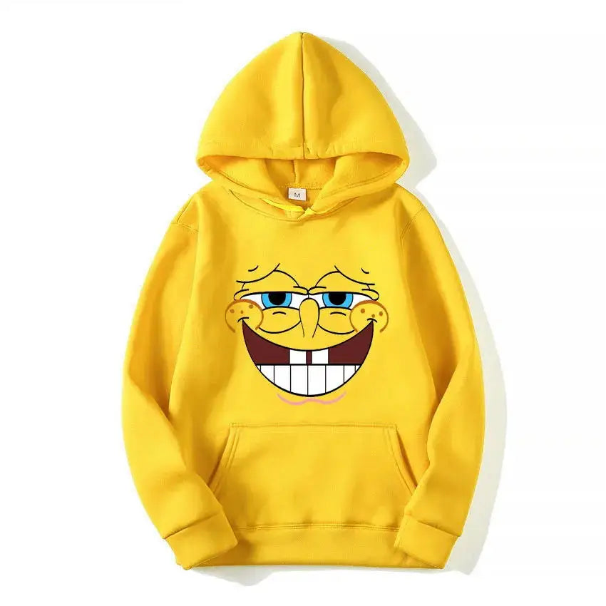 Pull à capuche jaune Bob l'Éponge : sourire crispé