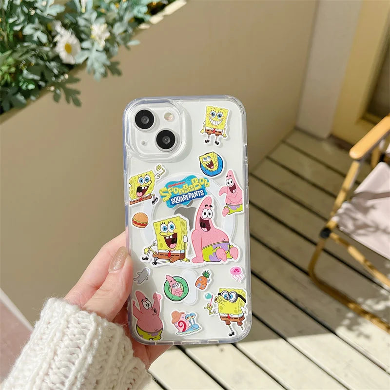 Coque iPhone Bob l'Éponge : stickers colorés kawaii
