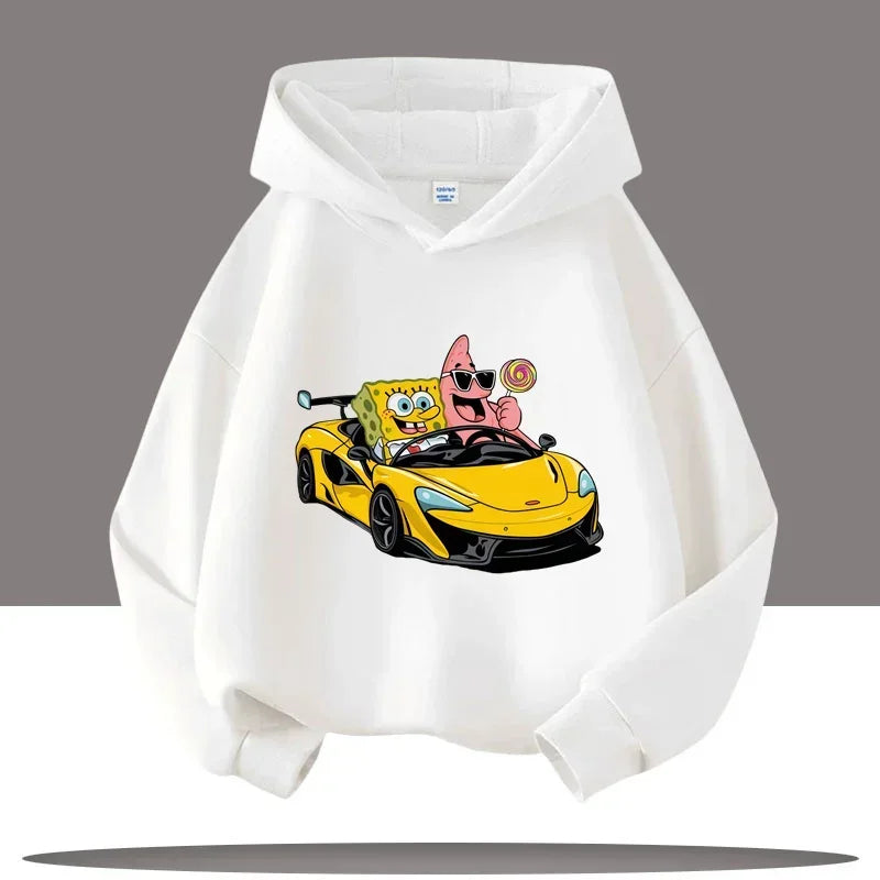 Sweat blanc Bob l'Éponge : course automobile