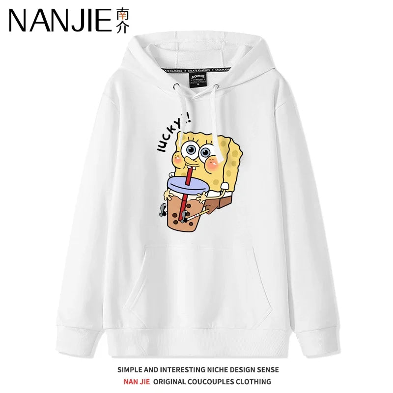 Weißer SpongeBob Hoodie – Bubble Tea Pause