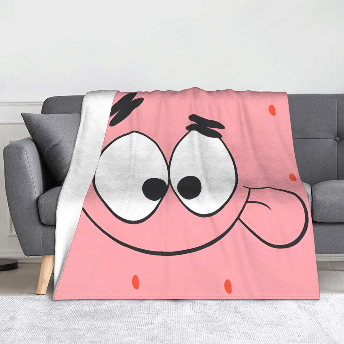 Plaid Bob l'Éponge : gros plan sur le visage de Patrick