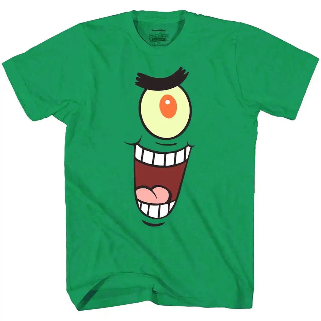 Herren T-Shirt Spongebob Schwammkopf – Plankton Gesicht (Grün)