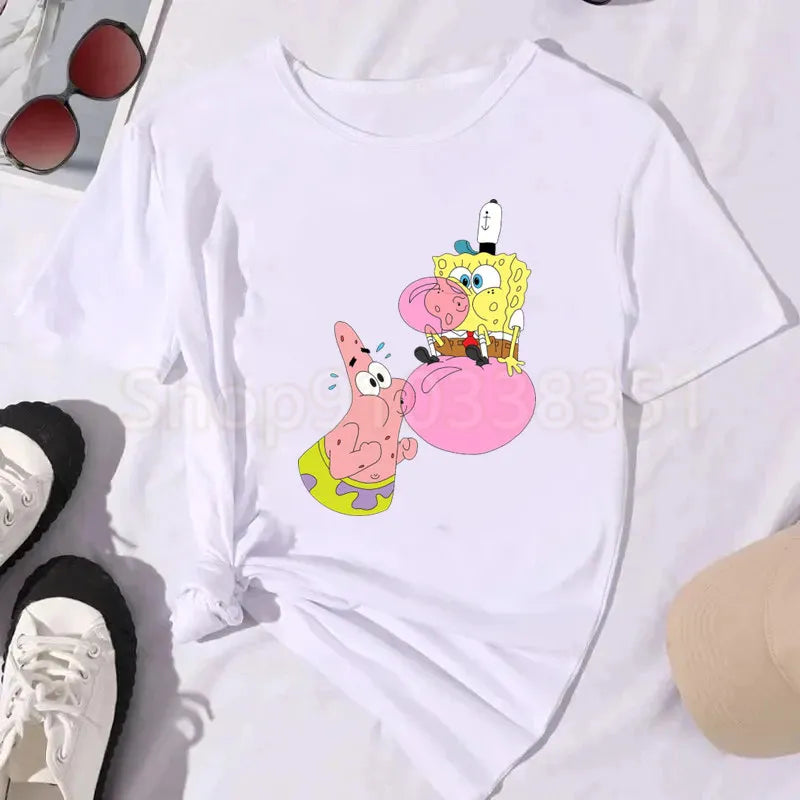 T-Shirt Weiß SpongeBob – Kuscheln Freundschaft (Niedlich)