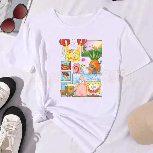 T-Shirt Weiß SpongeBob - Comic-Panel (Collage)