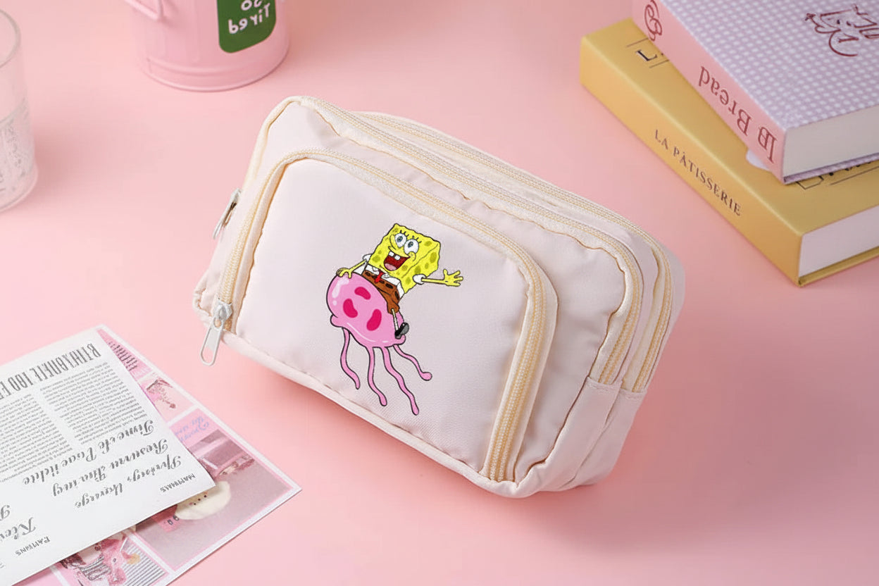 Trousse scolaire Bob l'Éponge : beige, style kawaii