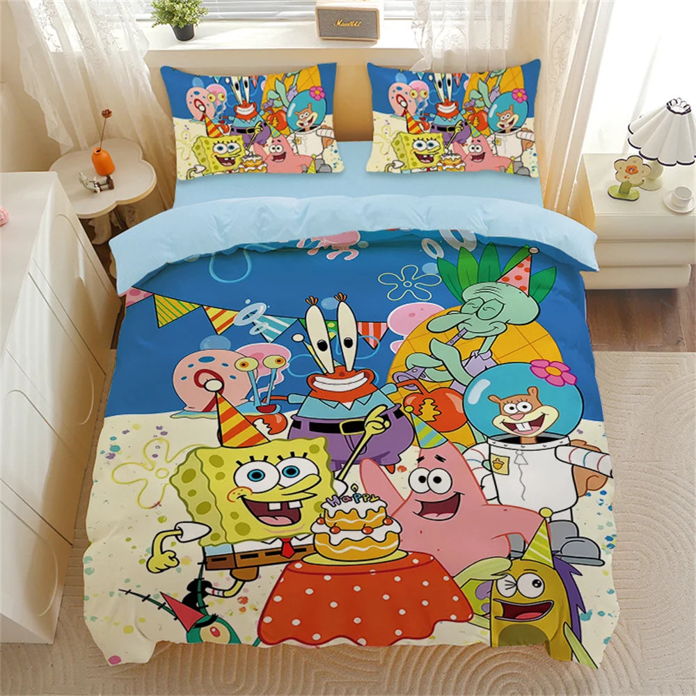 Parure de couette Bob l'Éponge : fête à Bikini Bottom