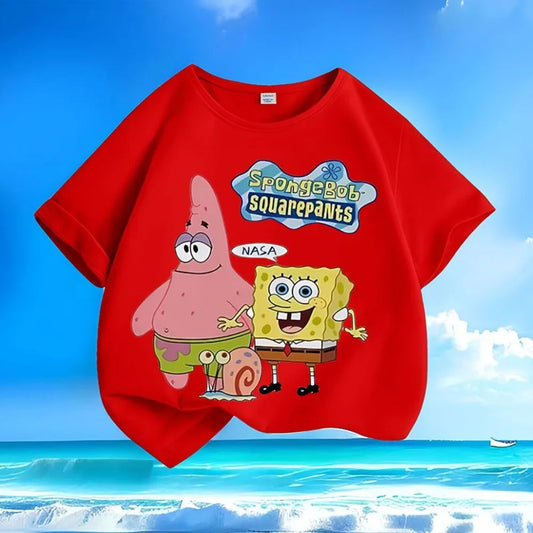T-shirt rouge Bob l'Éponge : duo d'été avec Patrick