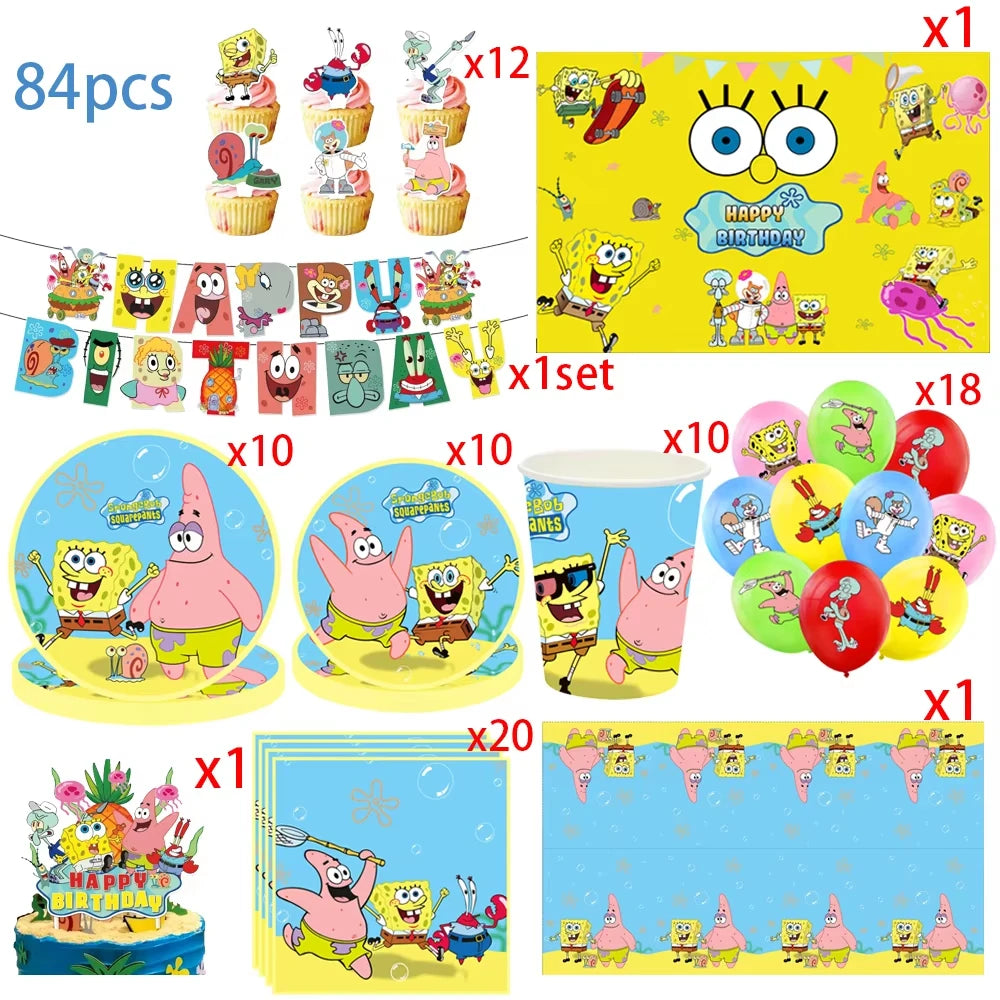 Kit de fête Bob l'Éponge : 84 pièces complet