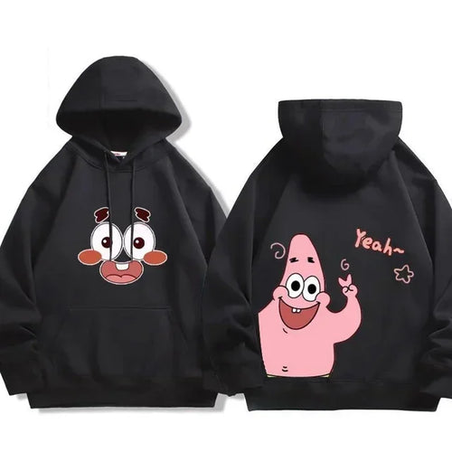 Sweat à capuche noir Bob l'Éponge : visage drôle de Patrick