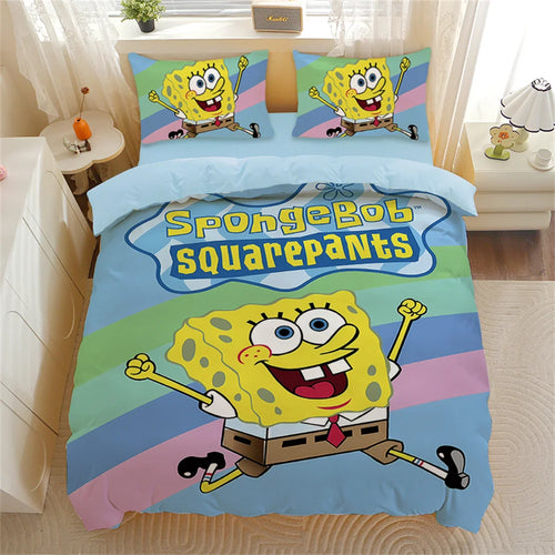 SpongeBob Schwammkopf Bettwäsche-Set – Vintage Regenbogen-Logo-Design