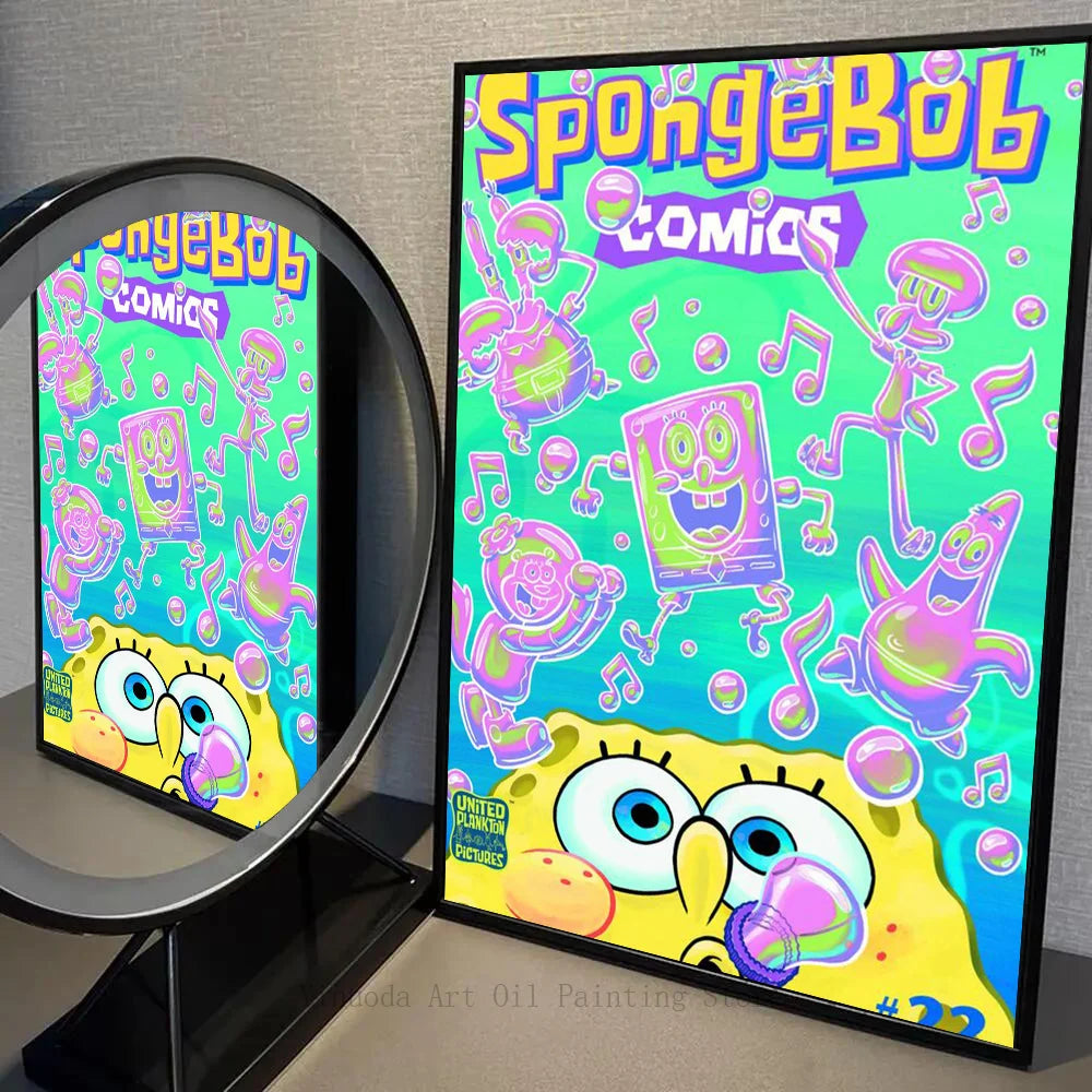 Poster Bob l'Éponge : comics rétro néon