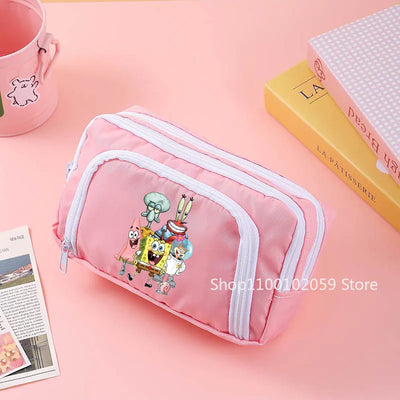 Trousse rose Bob l'Éponge : Bob, Carlo, Mr. Krabs, Patrick et Sandy