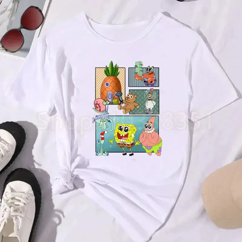 Weißes T-Shirt Spongebob Schwammkopf - Ananas Szene (Vertikal)