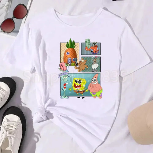 Weißes T-Shirt Spongebob Schwammkopf - Ananas Szene (Vertikal)