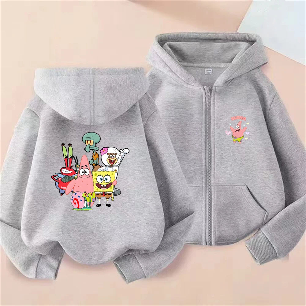 SpongeBob Kinder-Zip-Jacke - Schwarz (Streetwear-Stil)