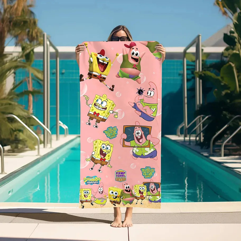 Serviette de plage rose Bob l'Éponge : motif Patrick