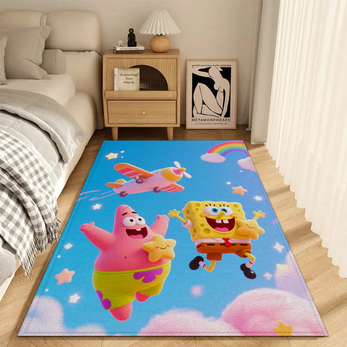Tapis de salon Bob l'Éponge : duo, nuages roses et cœurs