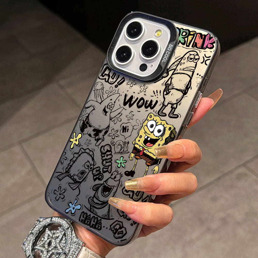 Coque de téléphone noire Bob l'Éponge : street art graffiti