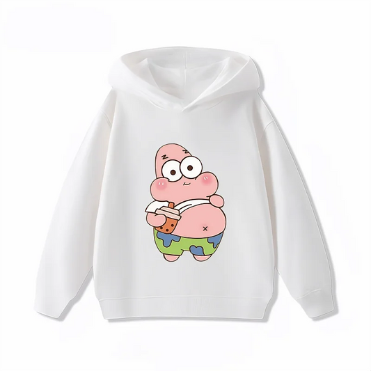 Sweat blanc Patrick : tache de sauce, motif drôle
