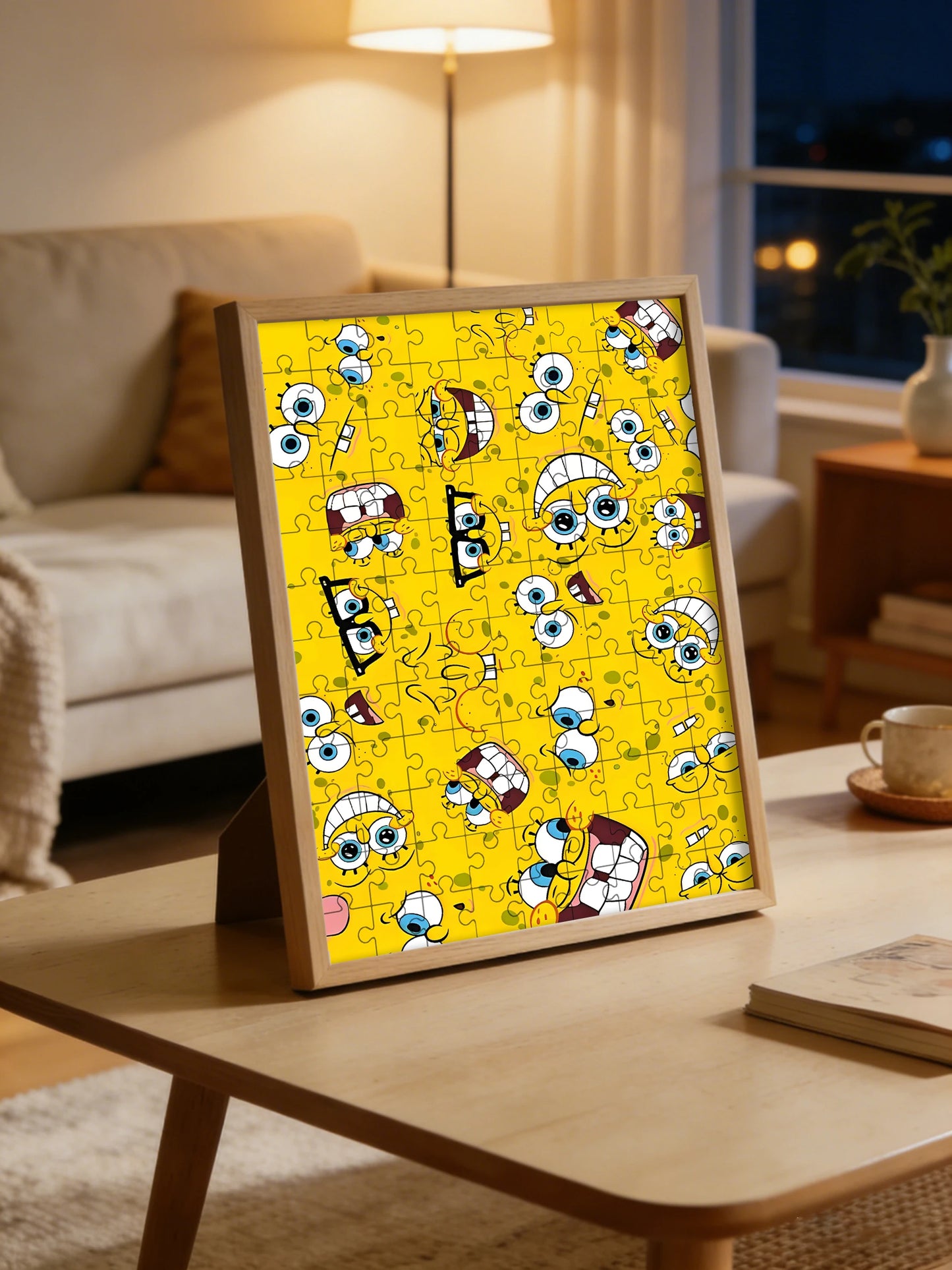 Puzzle Bob l'Éponge : motif visages jaunes