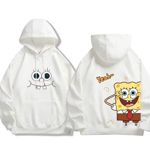 Sweat à capuche blanc Bob l'Éponge : tête de Bob aux yeux doux