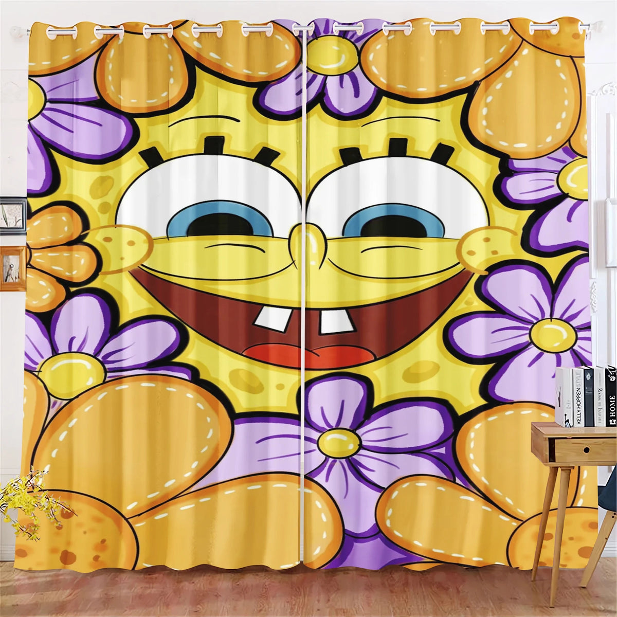 Rideau Bob l'Éponge : motif flower power