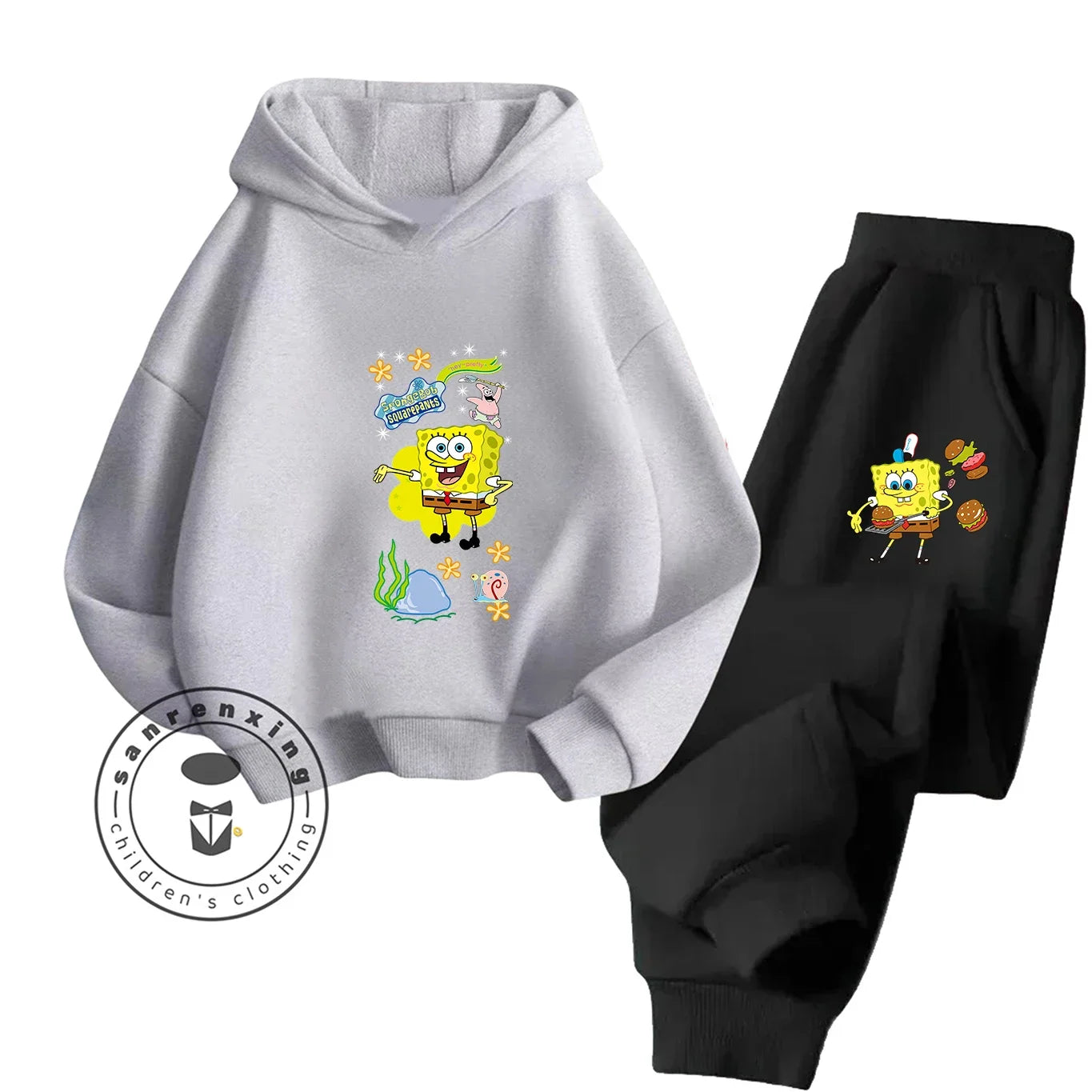 Bob Esponge Kontrast-Set – Weiß & Schwarze Hose