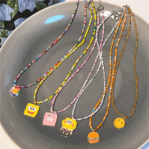 Collier de perles Bob l'Éponge : style kawaii