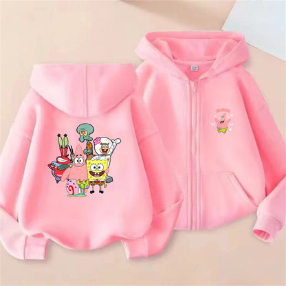 SpongeBob Kinder-Zip-Jacke - Schwarz (Streetwear-Stil)