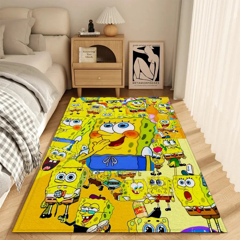 Tapis de salon Bob l'Éponge : pêle-mêle d'expressions jaunes